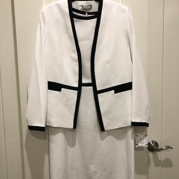 Kaspers Contrast Trim Framed Crep Jacket and Dress - Picture 2 of 3